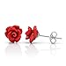 925 Sterling Silver Tiny Red Rose Flower 9 mm Post Stud Earrings
