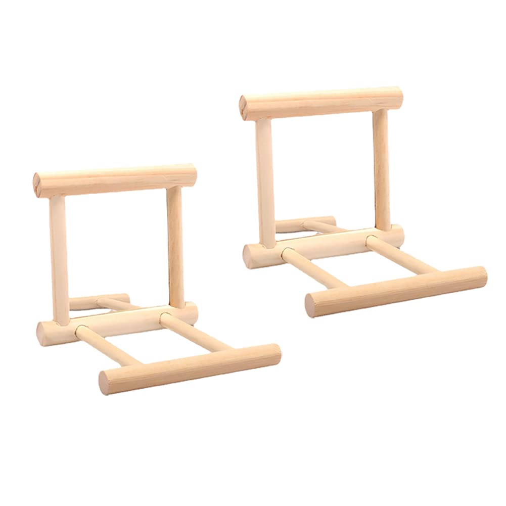 HugeDE 2 Pcs Wooden Bird Mirrors Family Bird Parakeet Mirror Bird Swing Parrot Cage Toys Parrot Interactive Play Toys Birdcage Fun Platform Stand Toys with Perch