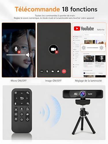 Spedal 4K Webcam - Ultra HD 8MP with 4x Digital Zoom, 120° Wide Angle, Noise Reduction Microphones, Remote Control & Tripod, Plug & Play (USB-A/C) for Zoom, Skype, Teams and Streaming