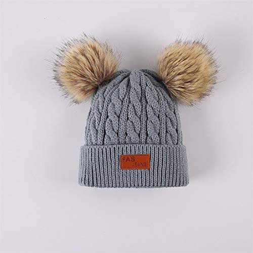 DOUBLE POM POM WINTER HAT GREY UNISEX 