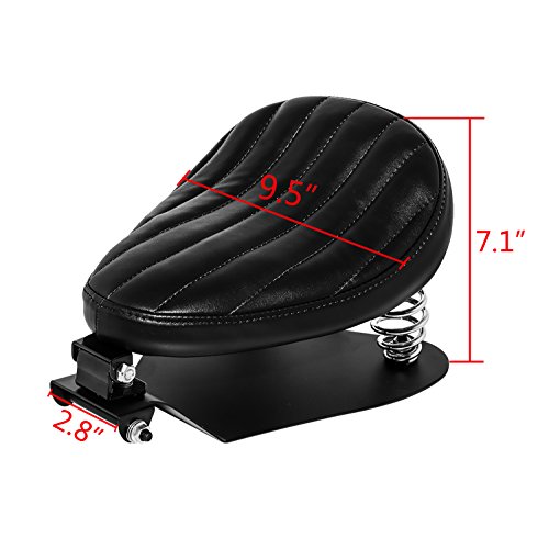 Senkauto Black 3" Leather Solo Seat with Spring Bracket Kit for Harley Davidson Sportster XL 1200 883 48 Chopper Bobber Seats Yamaha Kawasaki Custom (Seat w/Bracket, Type B)