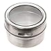 FORCE MAGNET Upgraded LIDS - 12 Magnetic Spice Tins, 128 Custom Awesome Spice Labels, Free Pen Round Storage Spice Jars Set of 12, Clear Top Lid, Real Stainless Steel