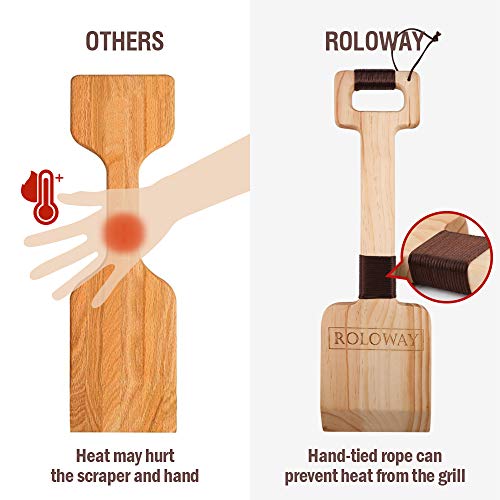 ROLOWAY Cedar Wood Grill Scraper, Wooden Grill Cleaner Scraper, Grill Brush Wood BBQ Scraper, Natural/Safe/Bristle-Free Wooden Barbecue Grill Grate Cleaner with Gift Box & 2 Basting Brushes