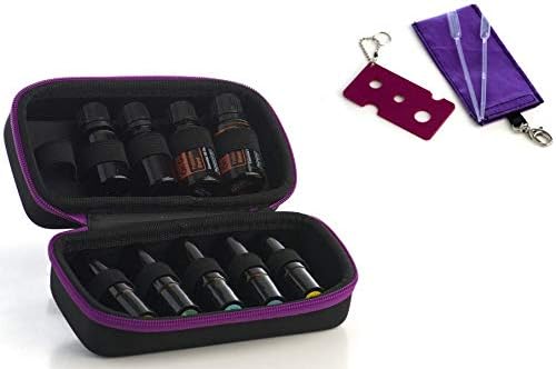 GenRev 10 Bottle Essential Oil Case Hard Shell Travel Storage Organizer Holder for 5ml 10ml 15ml & Roller Bottles – with Clip Pouch for Purse, Roller Opener Key Tool, Pipette Transfer Dropper Set