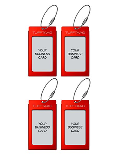 Luggage Tags Business Card Holder TUFFTAAG Travel ID Bag Tag in Many Color Options (4 Tags, Scarlet 4Pk)
