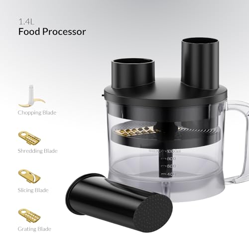 Feller Germany 5in1 Hand Blender 1000W, 1.8L Food Processor + 4 Blades, 1.2L Chopper, Whisk, Purée Maker, 4-Fin Titanium Blade, Stainless Steel Body, HB1000 Pro, 2Y Guarantee-UAE Version (Black)