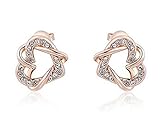 MANDI HOME 18k White Gold Plated Rose-gold Double Love Heart Earring Stud for Gift