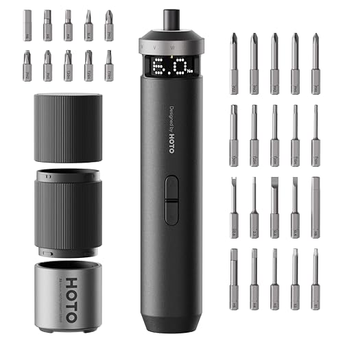 HOTO PixelDrive Electric Screwdriver Set, 30 Bits, USB-C | Intelligent display cordless screwdriver, 6 torque settings (0.5-6 Nm), 1/4 inch, ideal for electronics, home repairs