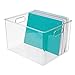 mDesign Plastic Stackable Bin Storage Organizer Basket Container with Handle for Home Office, Kitchen Cabinet, Pantry Shelf Organization - Holds Notebook, Books, Food - Ligne Collection, 4 Pack, Clear