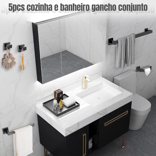 Gavzrt Kit Acessórios para Banheiro em Aço Inox 5 Peças, Conjunto de para Toalheiro de Banheiro, Barra de Toalha de Banheiro, Gancho de Aço Inoxidável, Conjunto Toalheiro Parede