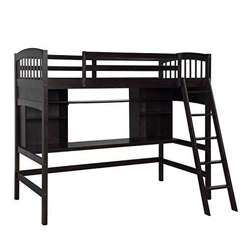 Daverose Twin Size Loft Bed, Solid Wood Bed Frame with Storage Shelves