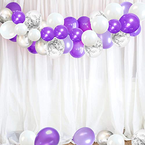 Ballon Anniversaire SKYIOL Violet Blanc Argent 30cm Hélium Métallique Confettis Ballons 10m De Ruban De Mariage Comme Enfants Fille Graduation Décoration De Fête De Douche De Bébé
