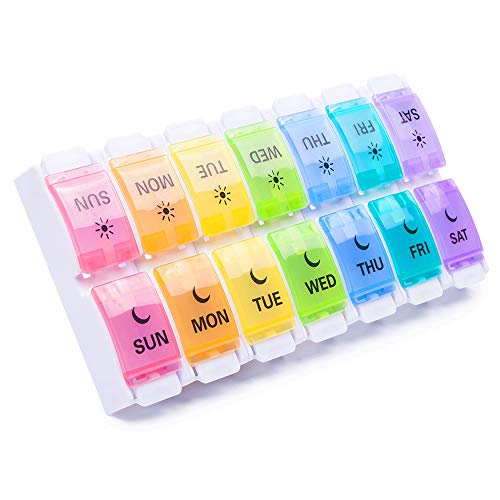 BUG HULL Large Pill Organizer 2 Times a Day Detachable, Twice a Day Weekly Pill Box, 7 Day AM PM Pill Case, Supplement Organizer for Vitamins Fish Oils