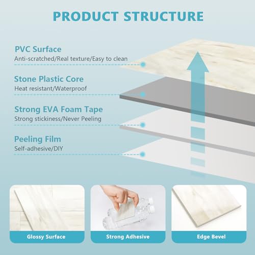 Vamos Tile 100-Piece Glossy Wooden White Peel and Stick Backsplash Tile,3''x6'' PVC Subway Tile with White Grout, Stick on Backsplash for Kitchen/Bathroom/Fireplace