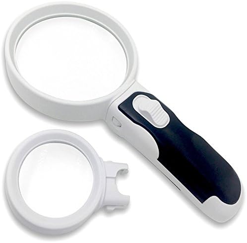 Magnifying Glass with Light Handheld Magnifier With 2 LED Lights 10X+5X Illuminated 2 Lens Set for Close Work,Reading,Hobby,Crafts,Computer Repair and Jewelry Loupe