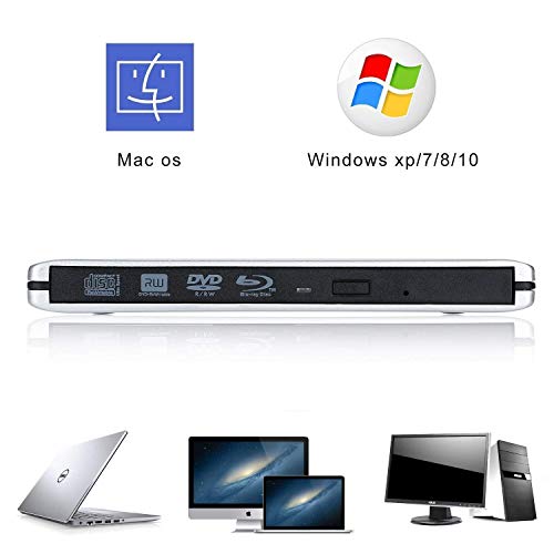 External Blu ray DVD CD Drive Burner,USB 3.0 Portable 3D 4K Blu-Ray DVD Player Writer Reader Disk for Laptop Notebook PC Desktops Support Windows/Vista/7/8/10, Mac OSX and Linux OS