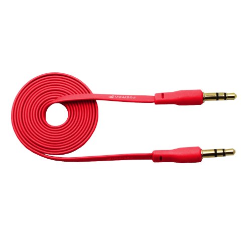 Fosmon 3.5mm Male to 3.5mm Male Flat Stereo Audio Cable (3.3 Feet) for Samsung Galaxy S4 S IV, S3 III, S3 mini, S2 II, Galaxy Note 2, Apple iPod Touch, iPod Nano, iPod mini, iTouch, iPod Shuffle, Apple iPhone 5, 4, 4S, HTC One (M7), HTC EVO 4G LTE, Rezound, X V S, BlackBerry Z10, Curve 8900, Storm 9530, Tour 9630, Bold 9650, Motorola Droid RAZR M, Bionic, RAZR MAXX, Atrix 4G, Atrix 2, Sony Xperia Z and Other 3.5mm Devices (Red)