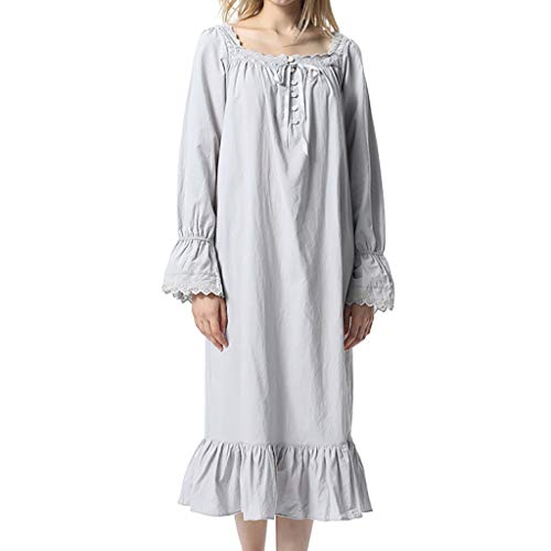 HULKAY Lady Premium Princess Pajamas Home Loungewear Womens Casual Long Sleeve Palace Pajama(Gray,M)