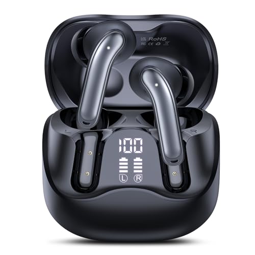 Bluetooth Headphones with Hybrid Active Noise Cancellation, In-Ear Headphones Wireless Bluetooth 5.4, 6Mic, 49 Hours Playback, Powerful Bass, 8 EQ Modes, App Control, Wireless Charging, Multipoint