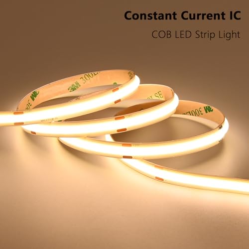 BENLUN COB IC LED Strip 24V 20M 3000K Warm White 480LEDs/M CRI 90+ Constant Current Power Supply Included LED Strip for Indoor Bedroom Ceiling Office Kitchen Decoration