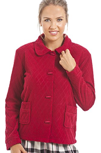 Camille Womens Ladies Red Floral Print Jacquard Fleece Bed Jacket 6/8 RED