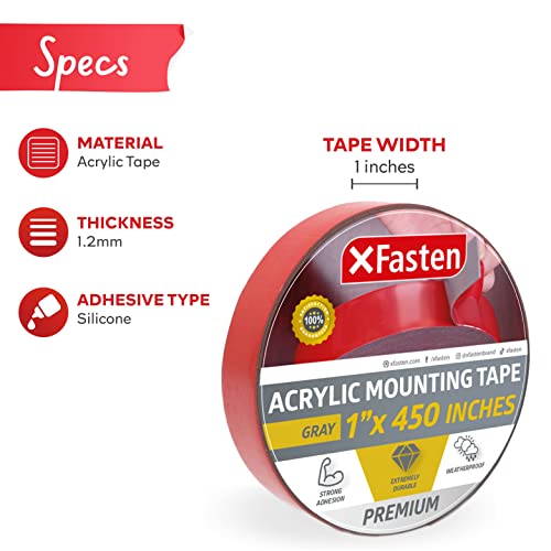 XFasten Extreme DoubleSided Acrylic Mounting Tape Removable, Gray, 1