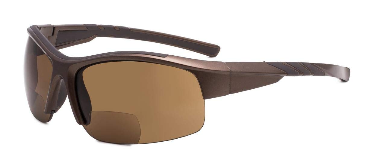 Eyekepper TR90 Unbreakable Sports Bifocal Half Rimless Sunglasses Baseball Running Fishing Driving Golf Softball Hiking Pearly-Brown Frame Brown Lens +3.50