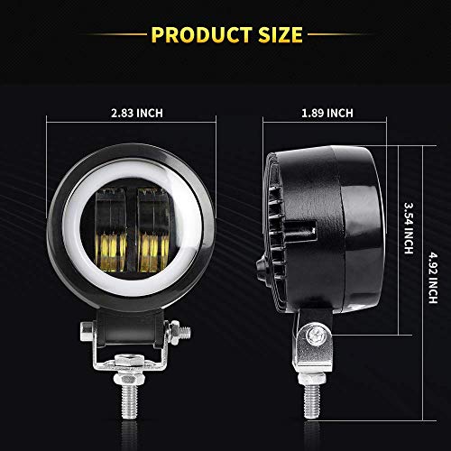 4PCS LED Auxiliary light 40W 3'' Motorcycle LED Fog Driving Running Lights with DRL Angel Eye 6000K White Spot Lighting Off-road Vehicle Marine Work Light, 2 Years Warranty (4PCS,Blue Halo)
