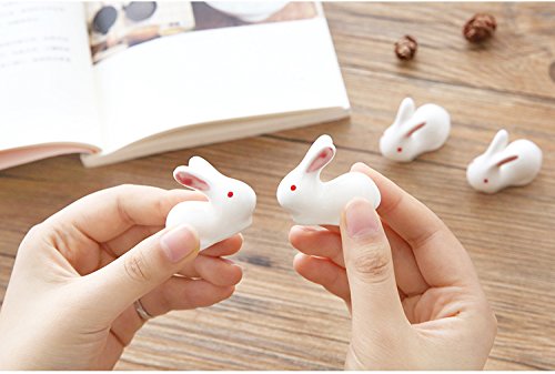 Colias Wing Dinnerware Accessory Adorable Animal Rabbits Shape Design Porcelain Chopsticks Rest Set Dinner Spoons Stand Knife Fork Holder(Set of 8)-White