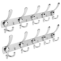 Trotinic Wall Mounted Coat Hooks,2 Pack 15 Hooks Stainless Steel Clothes Hooks Coat Rack Coat for Robe Hat Handbag