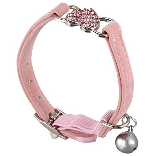 Vaorwne Heart Charm and Bell Collar Safety Elastic Adjustable with Soft Velvet Material Collar pet Product Small S Pink