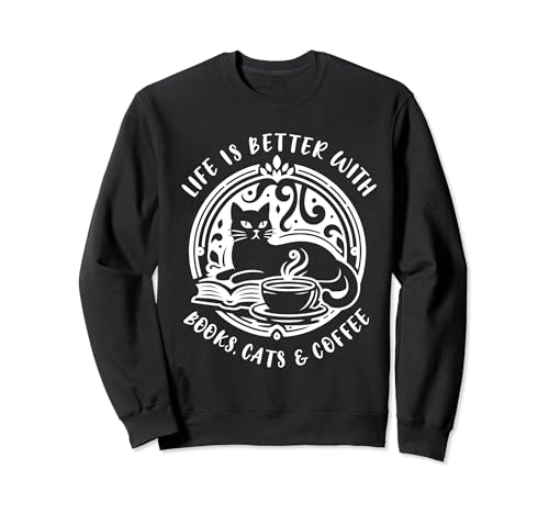 Cat, book and coffee make life beautiful cat mum Sweatshirt