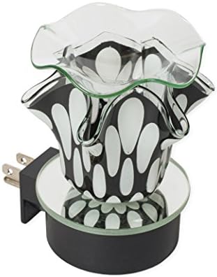 Spotted White Black 3 x 4 Glass Electric Wall Plug-In Oil Burner with Dimmer Switch