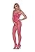 Abberrki Women Lace Lingerie Fishnet Bodystocking Crotchless Tights Bodysuit (Rose Red)