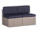 SOLAURA Outdoor Furniture Sectional Sofa Conversation Set 2 Additional Chairs Gray Wicker with Nautical Navy Blue Cushions