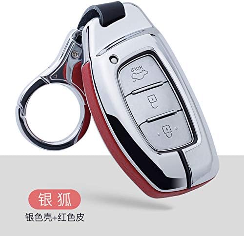 OIFMKC Car Key Cover Zinc alloy Genuine Leather car key case cover For Hyundai Verna Sonata Elantra Tucson Auto Creta I10 I20 Santa Fe2016 2017 2018,A,silver red