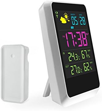 DOXUNGO Wireless Digital Alarm Clock with Large Night Lighting LCD Screen Weather Station Table Clock Indoor/Outdoor with Temperature/Humidity/Forecast