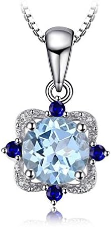 Beauteous 1.79ct Genuine Sky Blue Topaz Cluster 925 Sterling Silver Pendant Necklace