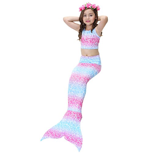 LILYFUN 3PCS Girls Mermaid Tail Swimsuit for Swimming Bikini Princess Can Add MonoFins - Thumbnail 4