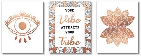 Women Teen Girls Wall Art Prints Bohemian Boho Wall Art Decor Posters Home Bedroom Dorm Yoga Office Cubicle Desk Unframed 8 X 10 Set Of 3 Rose Gold Vibe Tribe Feathers