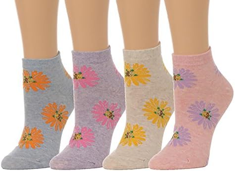 Women's Flower Print Low Cut Socks - (4 pair set) (One Size(5-8), Multi)
