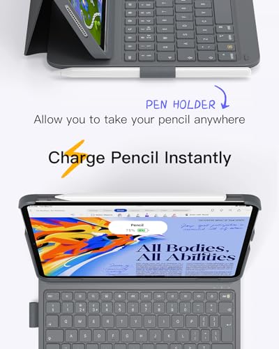 Inateck Keyboard Case for iPad 10th Gen/A16 11th Gen 2025, Ultralight Case with Keyboard for iPad Air M4 2026/M3/M2 11 inch, Air 5/4 10.9 inch, Pro 11" 4/3/2/1, with Pen Holder, AirTap BK2007 Grey