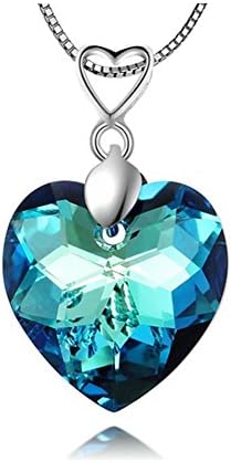 Melodyep Silver Heart Pendant Blue Crystal Pendant Peach Heart Short Paragraph Clavicle Chain