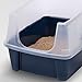 IRIS USA Open Top Cat Litter Tray with Scatter Shield, Sturdy Easy to Clean Open Air Kitty Litter Pan with Tall Spray and Scatter Shield, Navy