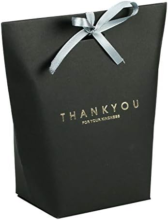 vLoveLife 12pcs Kraft Party Gift Bags with Ribbon, Thank You for Your Kindness Kraft Paper Favor Candy Bags for Party Favours Boxes Supply, 6.5'' x 5.3'' x 3.1'' - Black