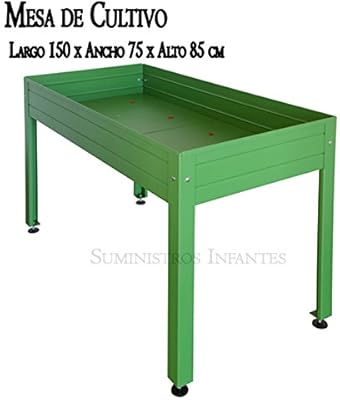 MESA DE CULTIVO Lacada verde. Medidas: Largo 150cm x Ancho 75cm x ...
