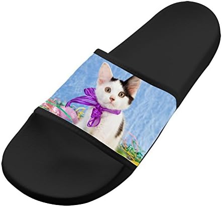 Slippers Baby Cat Kitten Easter Egg Custom Casual House Family Shoes Beach Flat Sandal Adults Babouche Slip-on Open Toe 7 D(M) US