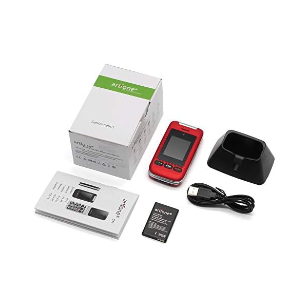 Artfone-C10-Flip-Big-Button-Mobile-PhoneSenior-phone-with-charging-cradle-and-Large-Screen-for-Elderly-Unlocked-Mobile-PhoneRed artfone C10 Red,with Charging Dock,2G Dual SIM Dual LCD Unlocked Flip Phone for Seniors with Large Colour Display, Big…