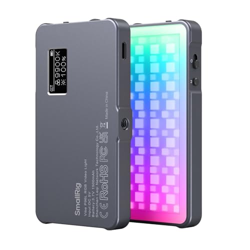 SMALLRIG Led Videoleuchte RGB, Leichtes Fotolicht mit Integriertem OLED-Display, 2500K–8000K, CRI 96, TLCI 96, Tragbares Kamera Licht mit 21 Lichteffe