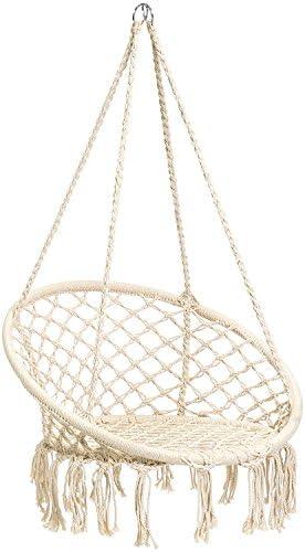 GREARDEN Hammock Chair Handwoven Cotton Rope Macrame Rope Hammock Lounge Swing Chair Fringe Tassels 265lbs Capacity Perfect for Indoor Outdoor Home Patio Deck Yard Garden Baby Room Decoration